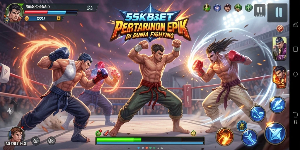 Screenshot gameplay 55KBET menampilkan aksi pertarungan yang intens.