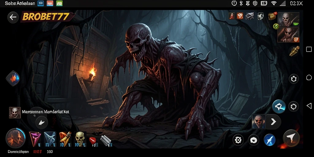 Tampilan gameplay BROBET77 yang menegangkan dalam kegelapan.