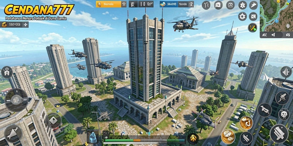 Tampilan gameplay CENDANA777 dengan menara yang siap menghadapi musuh.