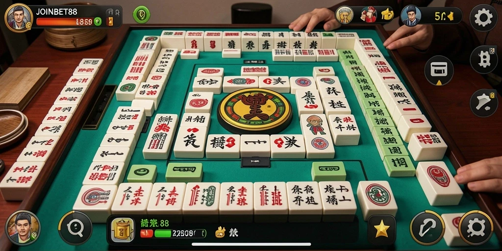 Screenshot gameplay JOINBET88 menunjukkan aksi Mahjong yang seru.
